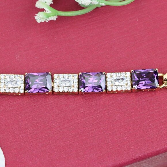 "Rose Gold Bracelet with Purple and CZ Rectangle Stones, XPBL0821 - Picture 12 of 12